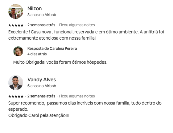 Avaliação da casa no Airbnb